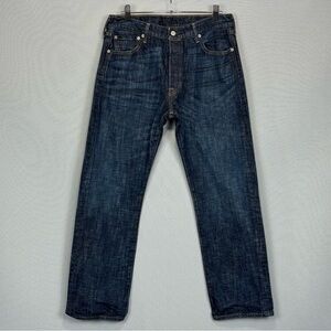 Levis Jeans Men 34x30 Blue 501 Original Fit Straight Button Fly Dark Wash Denim